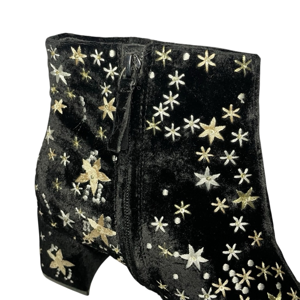 Mango RARE Stars Embroidered Celestial Black Velvet Ankle Boots size 40 - Picture 4 of 9